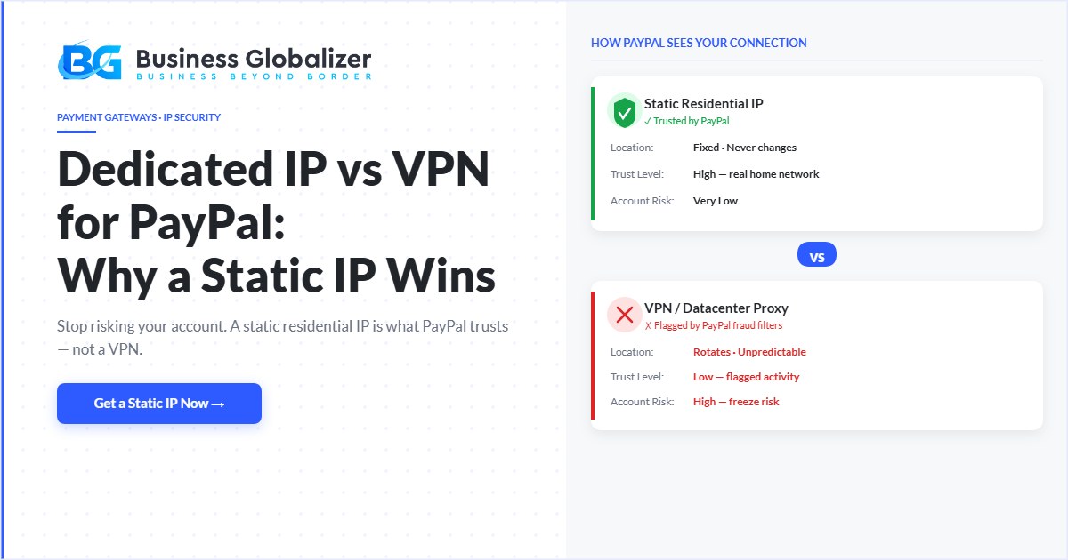 dedicated IP vs VPN for PayPal static residential IP security — Business Globalizer