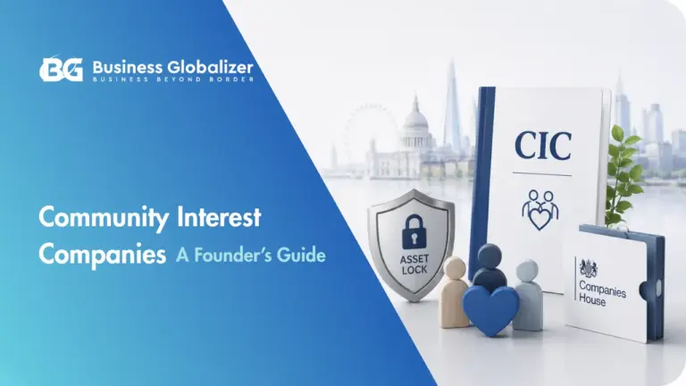 US Registered Agent 12 Community Interest Companies founder’s guide visual showing CIC structure, asset lock, Companies House filing, and community purpose.