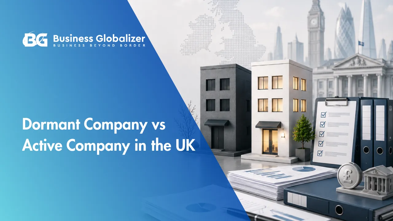 Dormant company vs active company in the UK with Business Globalizer corporate compliance concept
