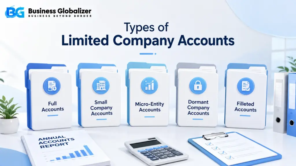 Limited Company Accounts: Types, Filing & Examples 2 Types of limited company accounts in the UK including full accounts, small company accounts, micro-entity accounts, dormant company accounts, and filleted accounts