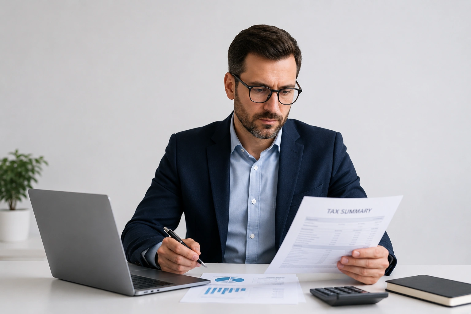 S-Corp business owner reviewing tax documents